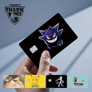 Maigc Shark Cute Pokemons Mewtwo Eevee Pikachu Gengar Funda de pel·lícula adhesiva per a targeta de crèdit de dèbit sense esvair