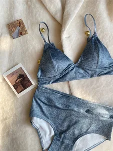 Triangle tasse imitation denim section mince sous-vêtements femme beauté dos lingerie rassemblé pour recueillir les seins ensemble de soutien-gorge confortable
