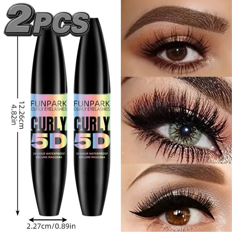 2pcs 5D Eye Black Mascara Waterproof Lengthens Eyelashes Extension Silk Fiber Mascara Long Lasting Eye Makeup for Women Cosmetic Korean Beauty