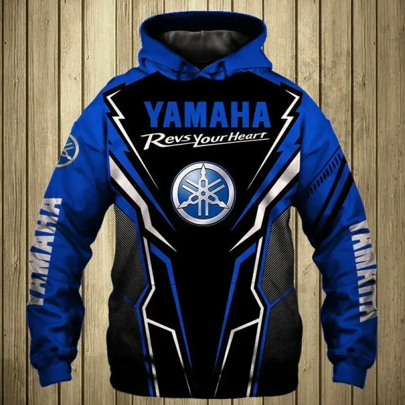 Kemeja pullover bertudung motosikal bercetak 3D Yamaha lelaki sesuai untuk pakaian jalanan dan menunggang motosikal