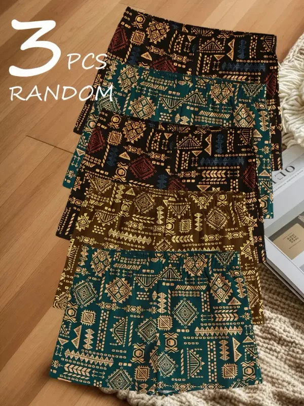3PCS/SET Retro Ethnic Style Men's Underwear Print Men Boxer Shorts Aro Pants Trendy Casual Home New Breathable Men's Underpant