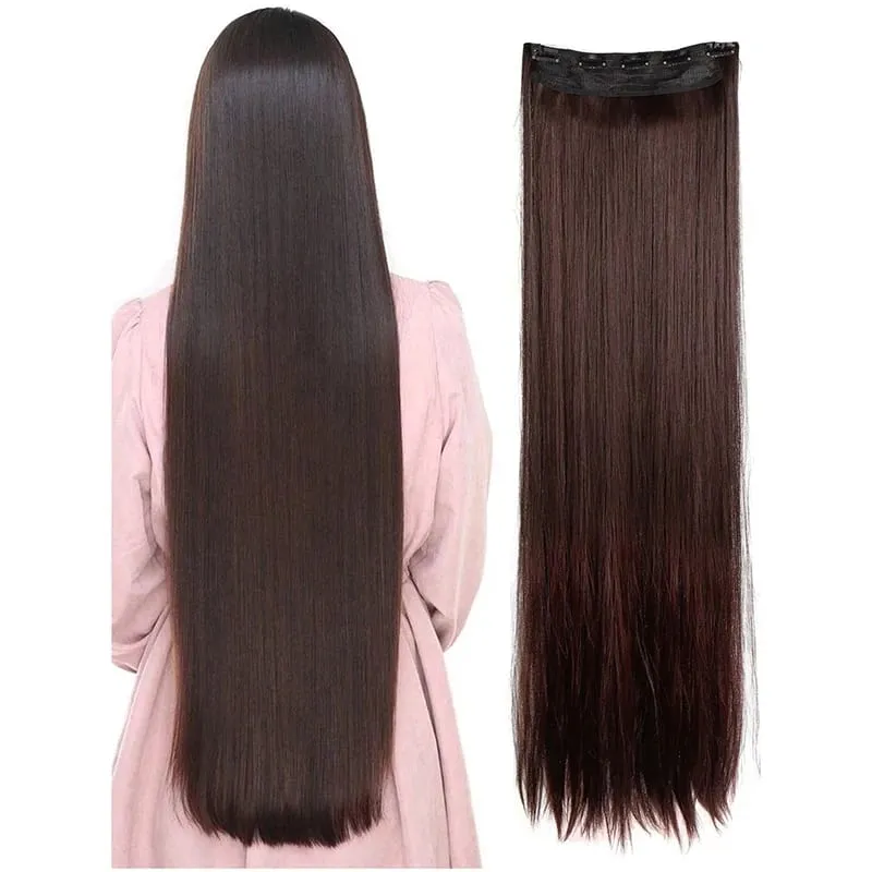 Extra Long Straight 5 Clips Hair Extension Clip In Extensions Hairpieces For Women Synthetic Natural Straight Clip Hair Piece
