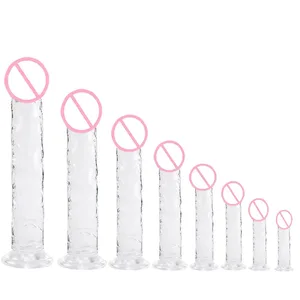 Super barat 7 mides 5 colors realista suau gelatina consolador ventosa joguina sexual per a adults per a dones i homes masturbador vaginal i anal