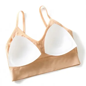 Sexy Ribbed Bra Thong Set Women Fashion Backless Lingerie French Wireless Triangle Cup Kumportable Breathable Underwear