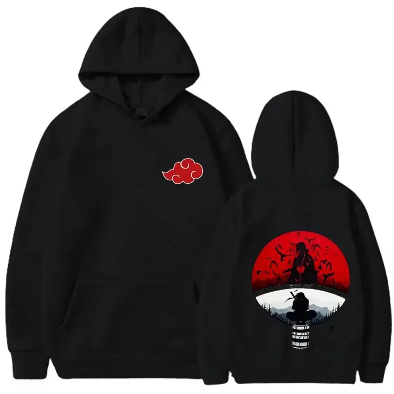 Naruto Itachi Hoodie Akatsuki Crow Anime Print Street Styles Unisex Men Women Oversized Casual Sweatshirts Long Sleeve