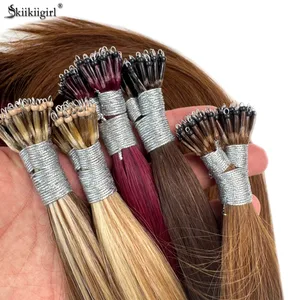 1g/s 100Strands Ægte Menneskehår Nano Ring Hair Extensions Machine Remy Pre-Bonded Straight Micro Beads Nano Tip 16''-24''